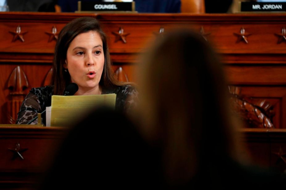 Stefanik questions witnesses as part of the House impeachment inquiry into President Trump in November 2019.