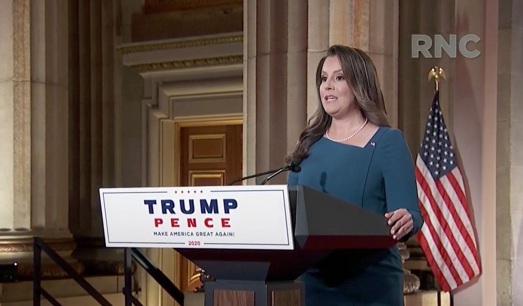 Stefanik speaks remotely during the Republican National Convention in August 2020.