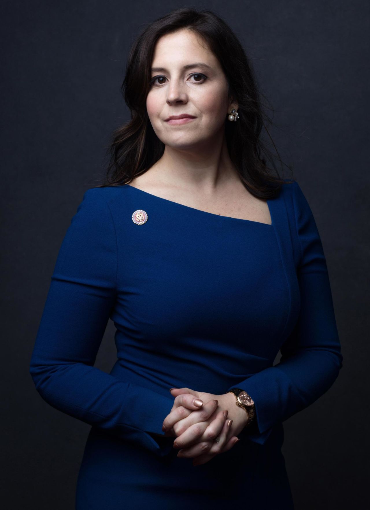 US Rep. Elise Stefanik poses for a portrait in Washington, DC, in January 2019. The New York Republican has replaced US Rep. Liz Cheney as the third-ranking Republican in the House.