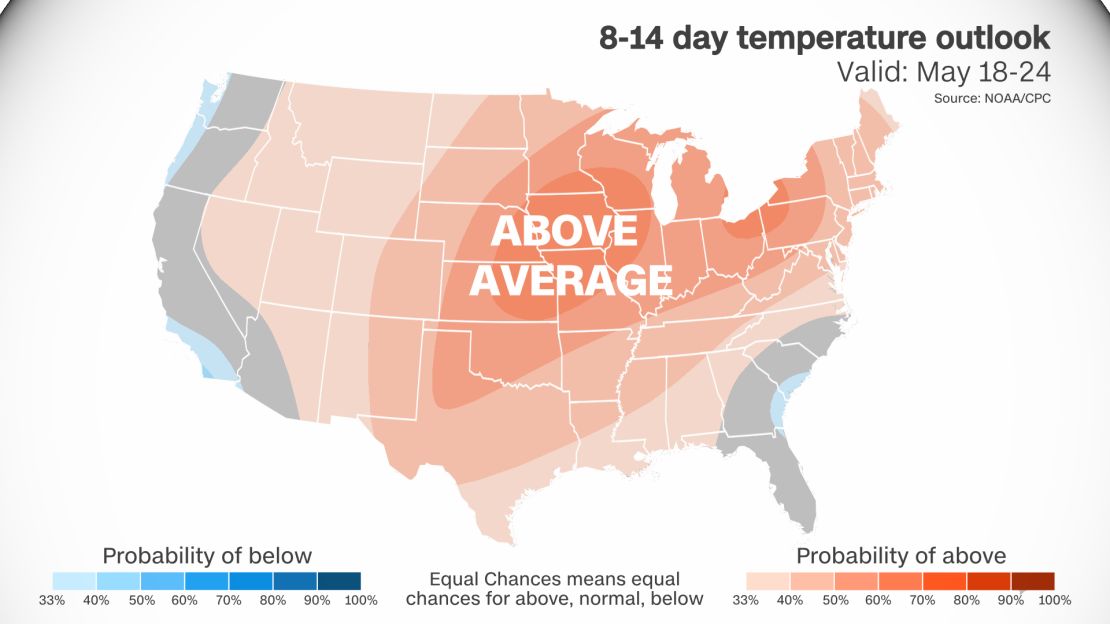 Warmer than normal temperatures are expected acorss much of the continental US next week.