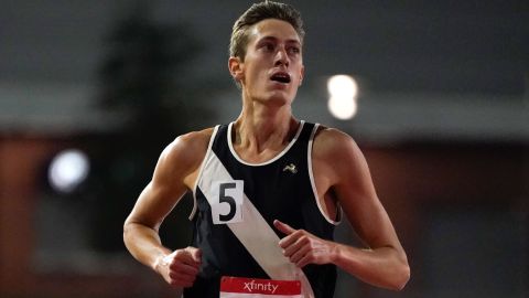 Mason Ferlic wins the men's 5000m during the USATF Golden Games in Walnut, California, on May 9.