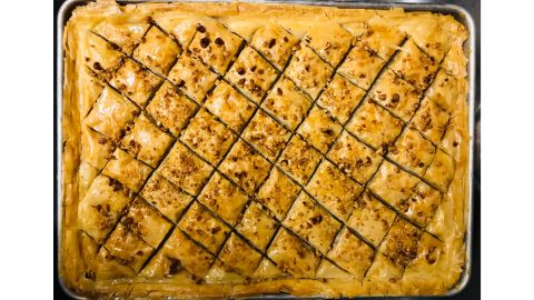 Baklava is a popular dessert served on Eid because one batch can feed dozens of people.