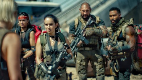 (From left) Nora Arnezeder as Lilly, Samantha Win as Chambers, Ana de la Reguera as Cruz, Dave Bautista as Scott Ward, and Omari Hardwick as Vanderohe star in "Army of the Dead."