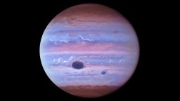 This ultraviolet image of Jupiter was created from data captured on 11 January 2017 using the Wide Field Camera 3 on the Hubble Space Telescope. The Great Red Spot and Red Spot Jr. (also known as Oval BA) absorb ultraviolet radiation from the Sun and therefore appear dark in this view. 