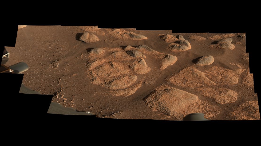 The rover took a closer look at some interesting rocks on the crater floor.