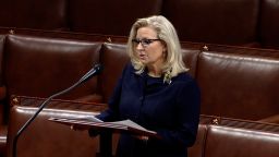 Rep. Liz Cheney speaks from the House floor on Tuesday, May 11. 
