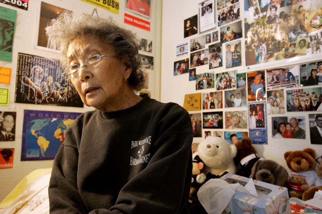 In this 2005 photo, Yuri Kochiyama is surrounded by notes and memorabilia in her apartment in Oakland, California. She died in 2014 at age 93.