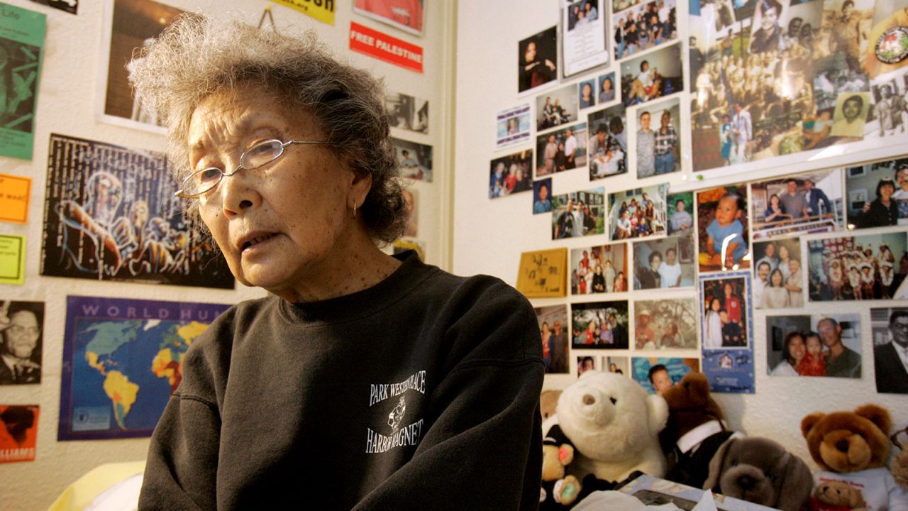 In this 2005 photo, Yuri Kochiyama is surrounded by notes and memorabilia in her apartment in Oakland, California. She died in 2014 at age 93.