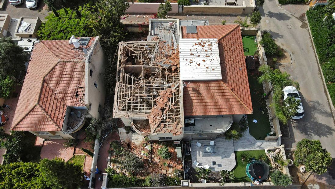 A damaged house is pictured in a residential neighborhood in Ashkelon, Israel, on May 11, after rockets were fired from Gaza.