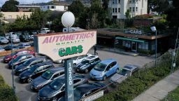 Used cars sit on the sales lot at Autometrics Quality Used Cars on March 15, 2021 in El Cerrito, California.