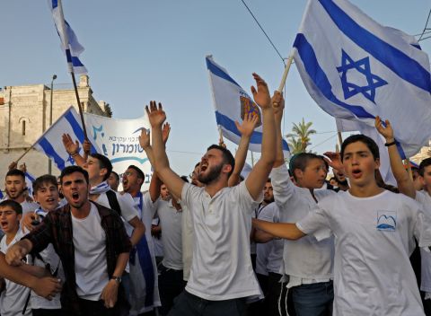 Israelis take part in the annual Jerusalem Day march on May 10, marking the reunification of Jerusalem after Israel captured the eastern part of the city from Jordan in the 1967 Six-Day War.