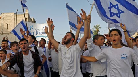 Israelis take part in the annual Jewish nationalist "Jerusalem Day" march on Monday.