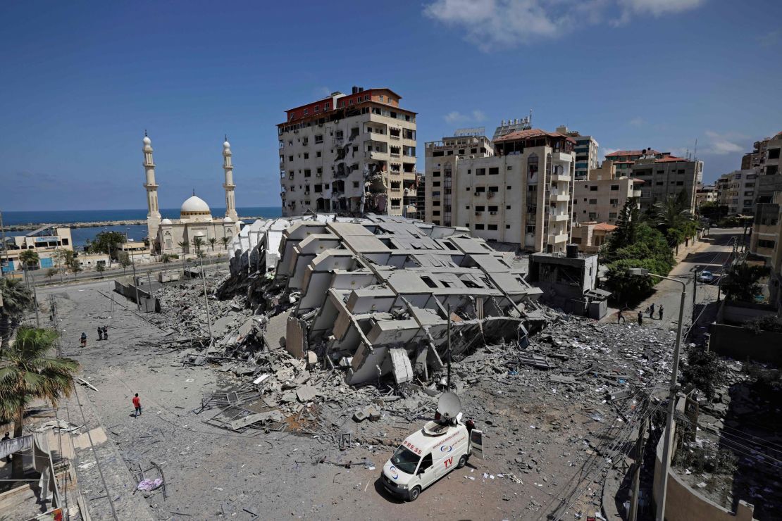 A destroyed building is seen in Gaza City on Wednesday.