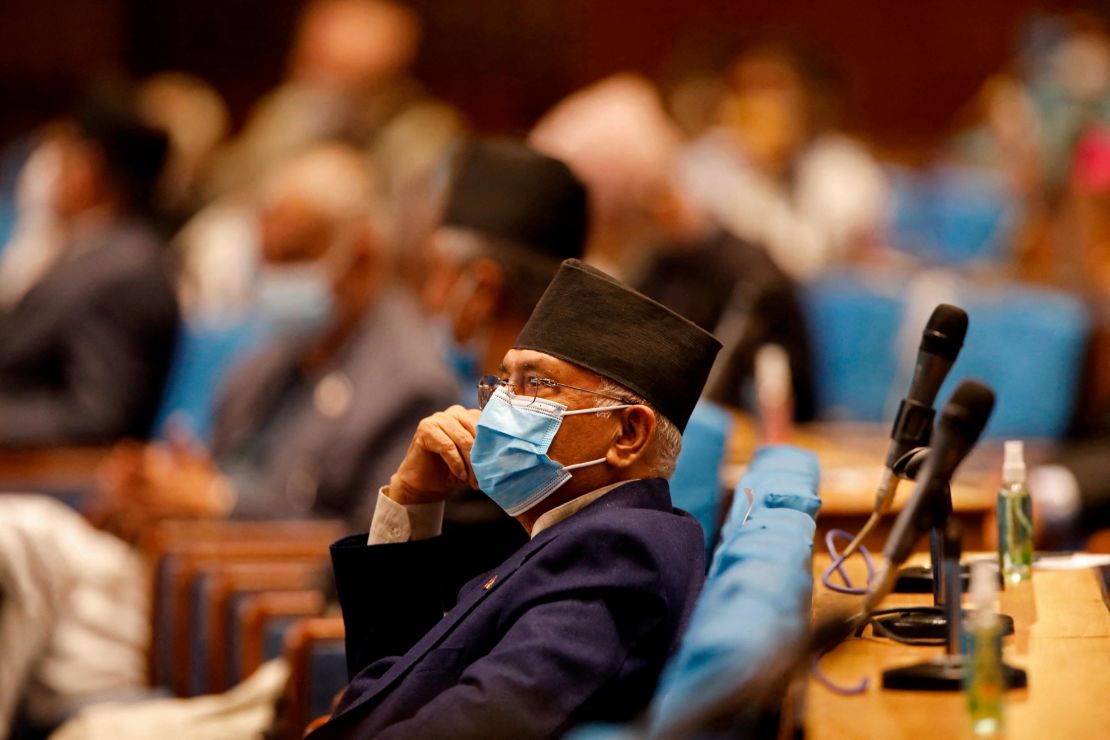 Nepal's former Prime Minister K.P. Sharma Oli inside parliament in Kathmandu on May 10.