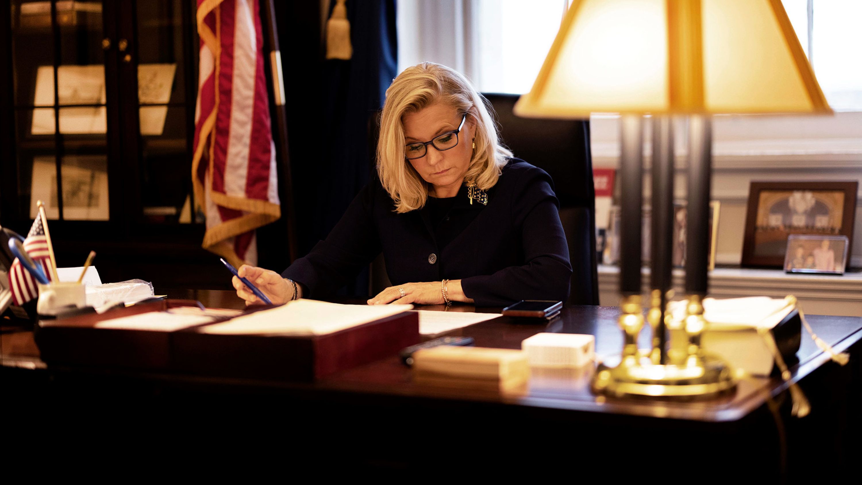 US Rep. Liz Cheney sits in her office as she prepared to give a speech on the House floor on Tuesday.