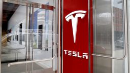 NEW YORK - NEW YORK - MARCH 24: The Tesla logo is seen at its store in Lower Manhattan on March 24, 2021 in New York. Tesla Inc said it bought $1.5 billion worth of bitcoin and would soon accept it as a form of payment for its cars. (Photo by John Smith/VIEWpress)