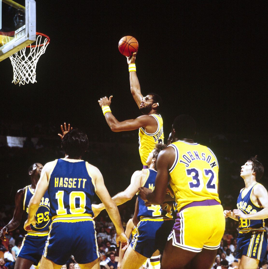 Abdul-Jabbar in action against the Golden State Warriors in 1982.