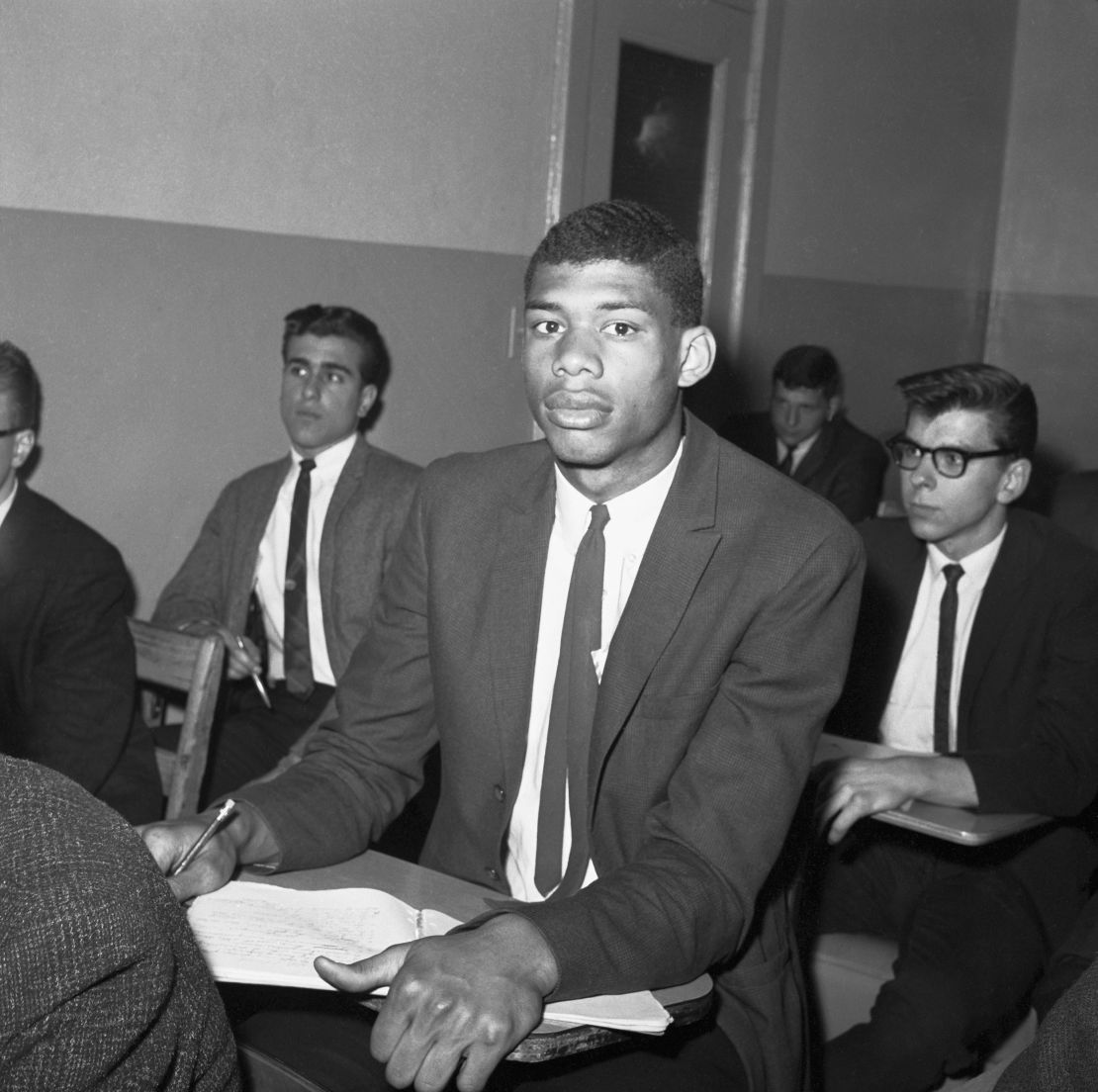 A young Abdul-Jabbar -- born Lew Alcindor -- sits in his Russian History class at Power Memorial Academy.
