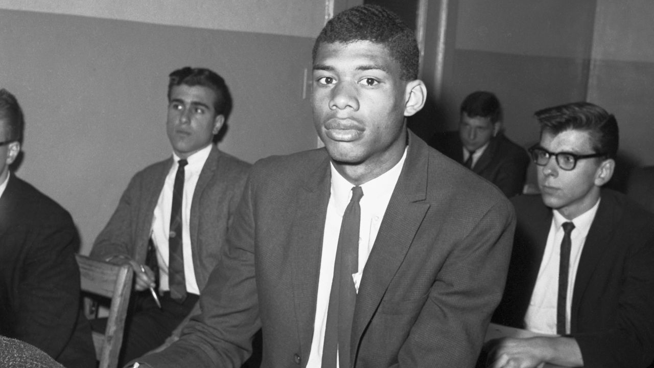 A young Abdul-Jabbar -- born Lew Alcindor -- sits in his Russian History class at Power Memorial Academy.