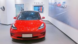 SHANGHAI, CHINA - MAY 7, 2021 - A new energy electric car is seen at Tesla's flagship store in Shanghai, China, May 7, 2021. Tesla, the maker of new energy electric cars, is reported to have sold out of its production capacity in the second quarter.. (Photo credit should read Costfoto/Barcroft Media via Getty Images)