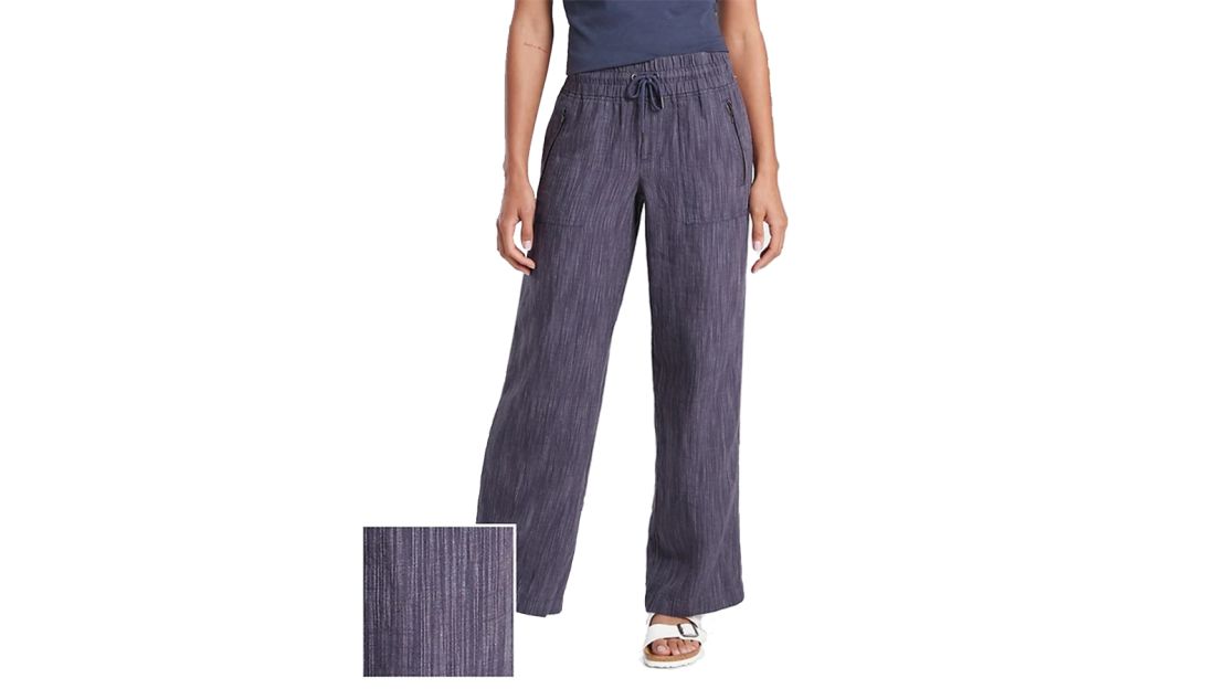 Athleta Cabo Linen Textured Wide Leg Pant in Blue