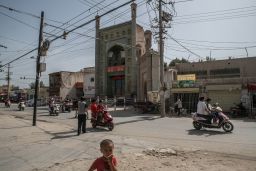 A street near a mosque in Xinjiang, China, Aug. 5, 2019. 