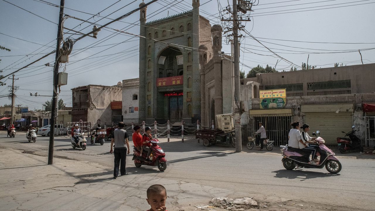 A street near a mosque in Xinjiang, China, Aug. 5, 2019. 