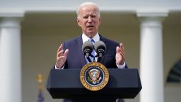 President Joe Biden speaks on updated guidance on face mask mandates, in the Rose Garden of the White House, Thursday, May 13, 2021, in Washington. (AP Photo/Evan Vucci)