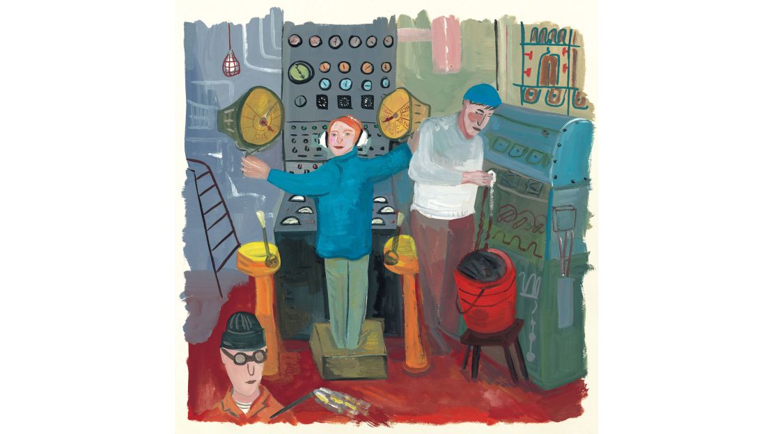 DuLong is shown in the fireboat's engine room, where she worked.