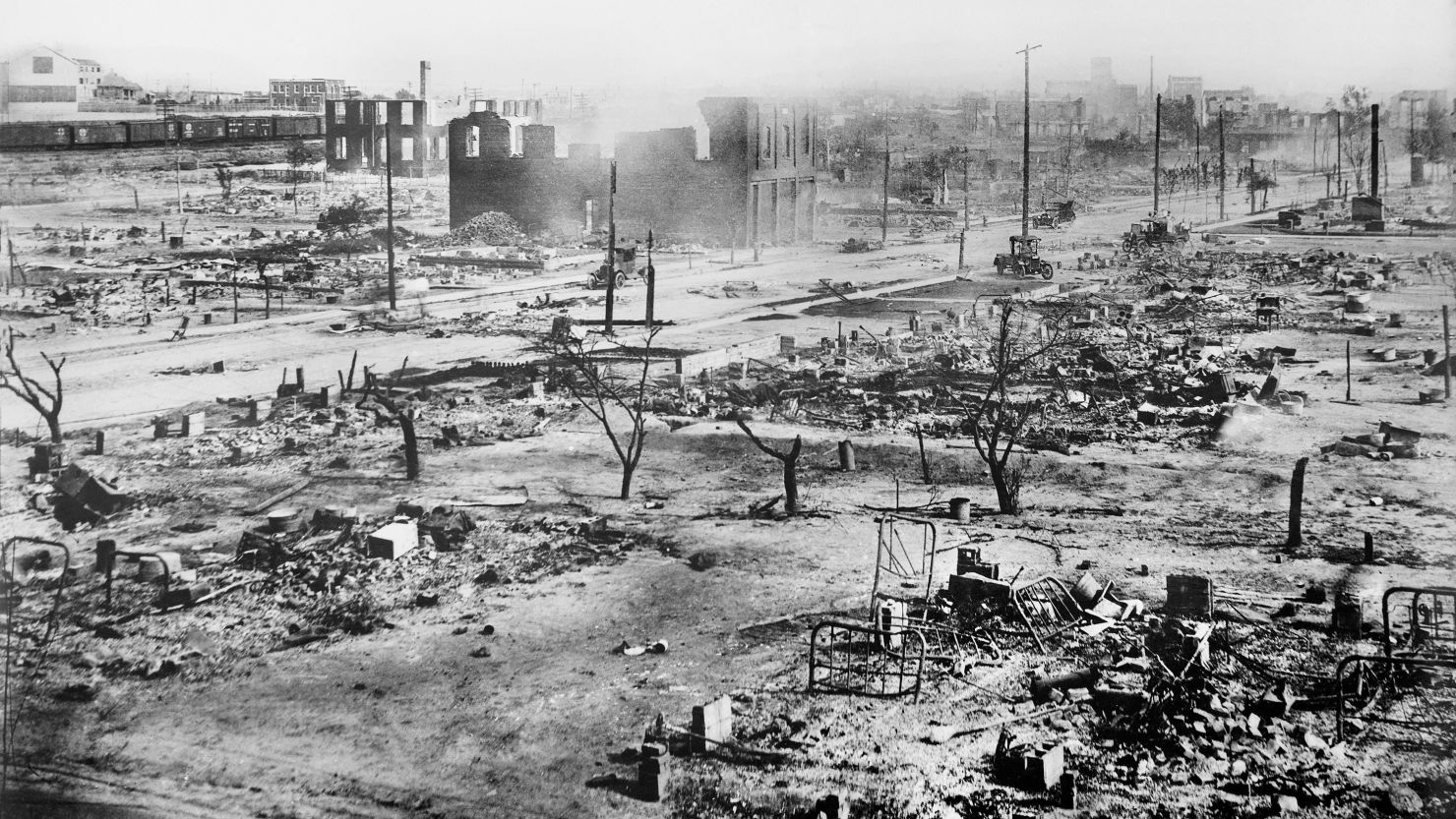 Tulsa, Oklahoma's Greenwood District smolders after the 1921 race riots. 