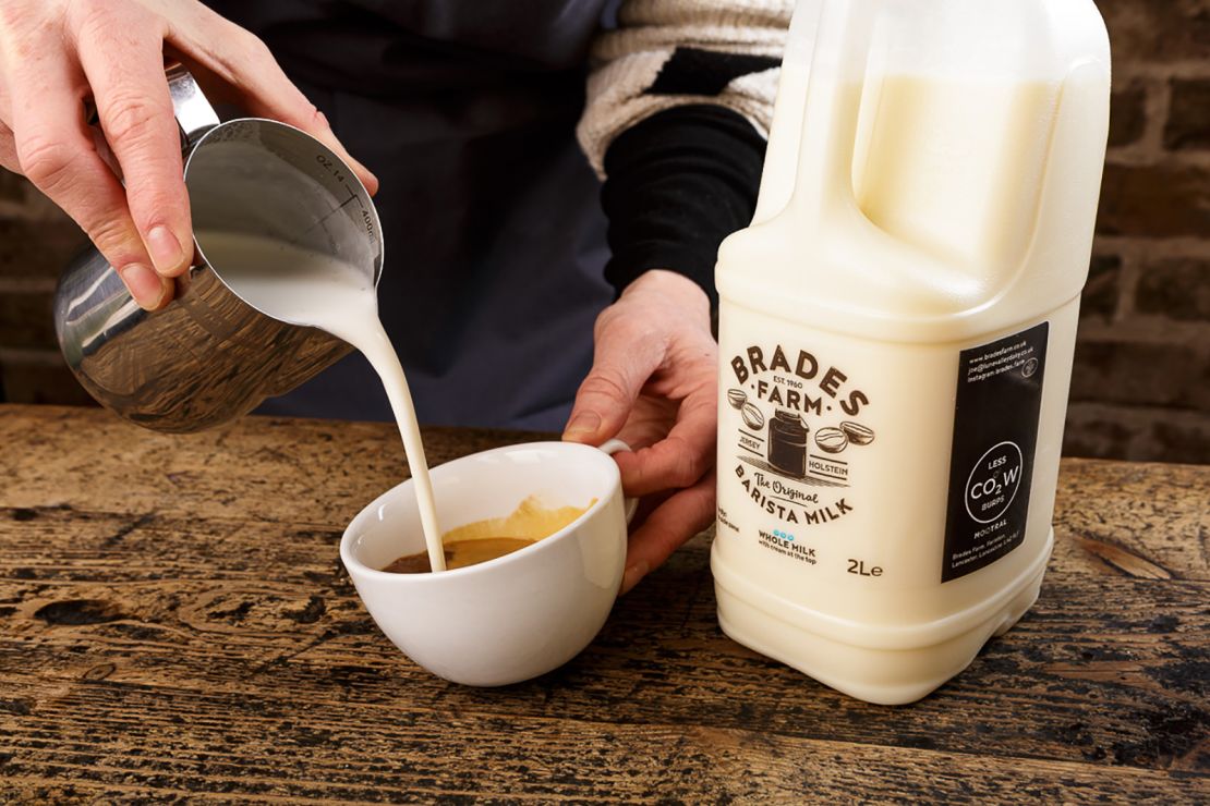 Brades Farm brands itself as climate-friendly, with "less cow burps" emblazoned on its cartons. 