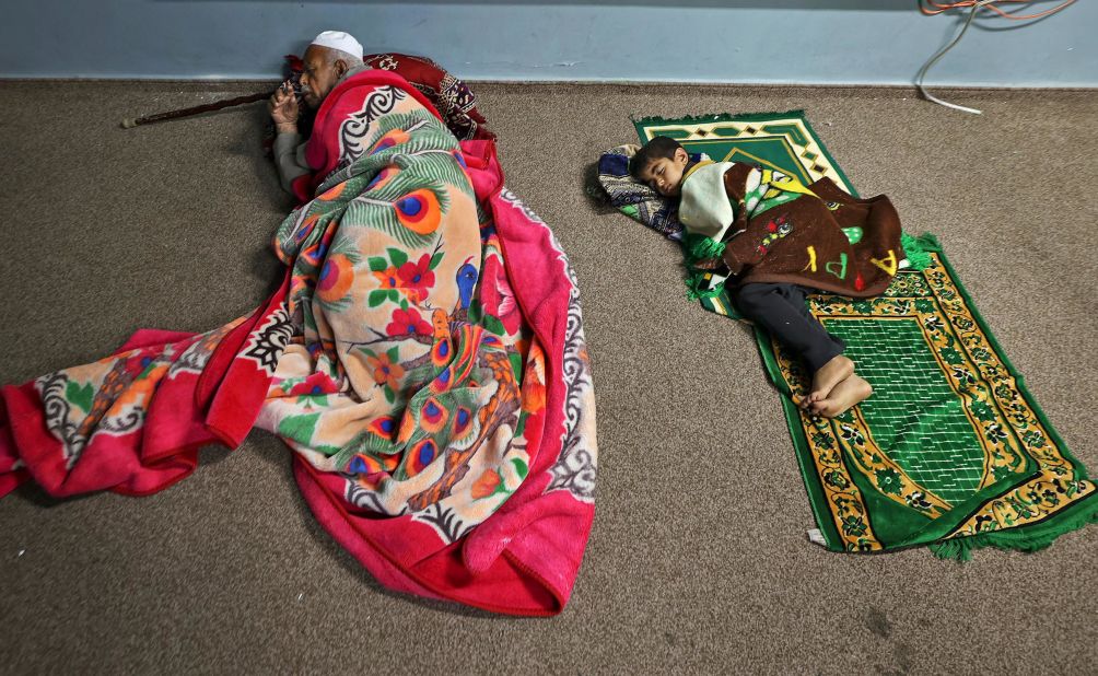 Palestinians take shelter in a UN school in Gaza City on May 13.