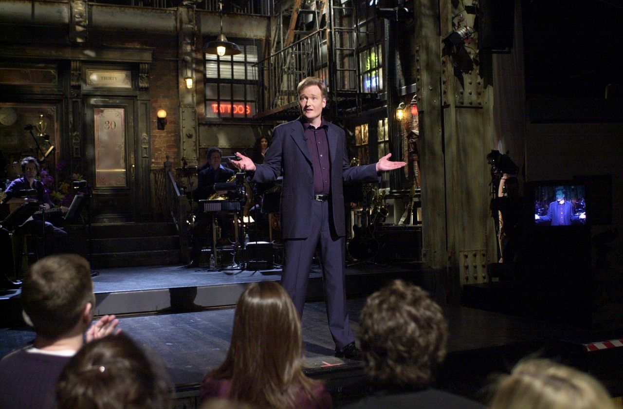 O'Brien delivers a monologue as he hosts an episode of "Saturday Night Live" in 2001. Before he became famous, O'Brien was a writer for the show.