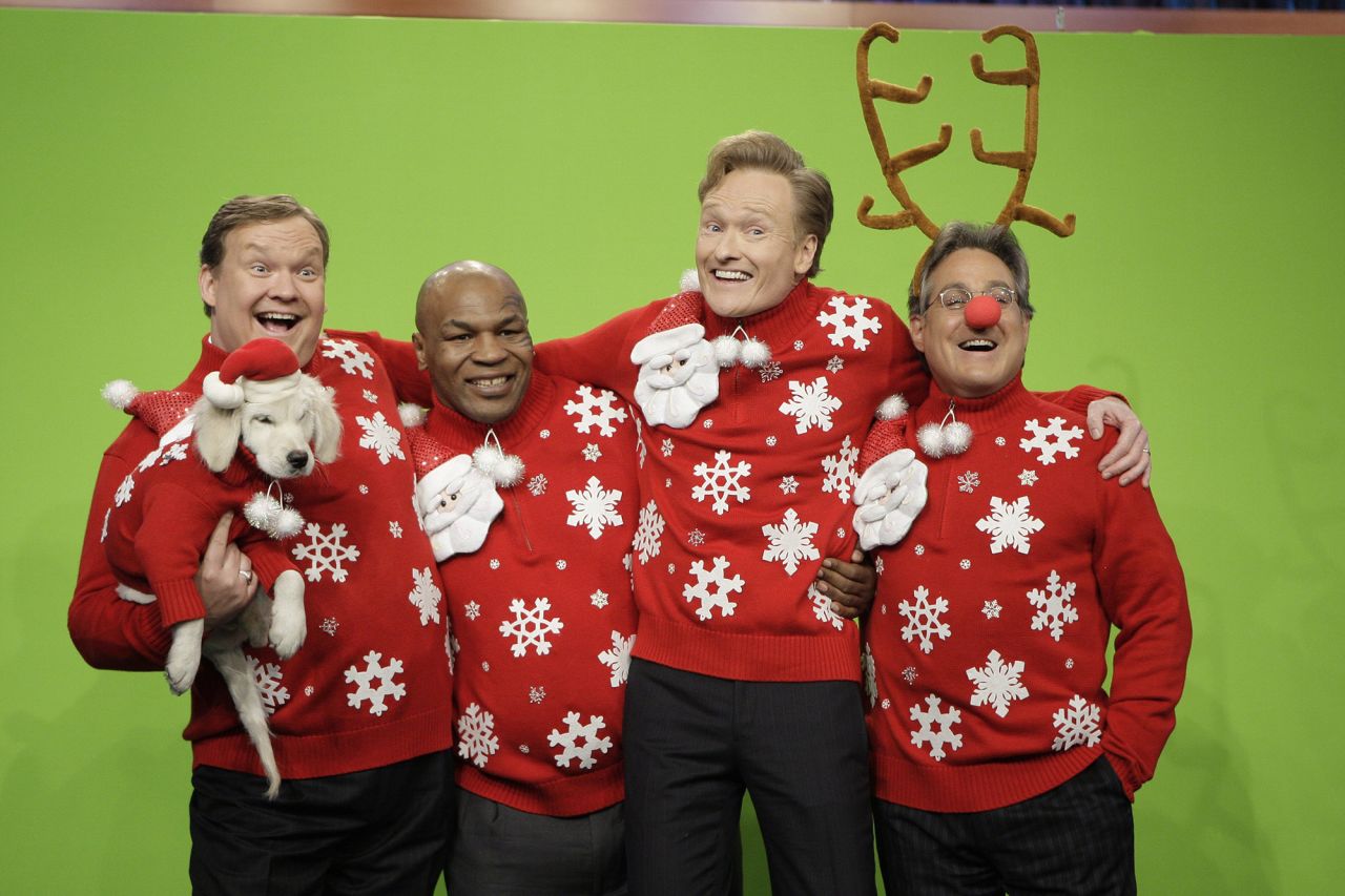 O'Brien does a Christmas segment with boxing legend Mike Tyson and longtime show performers Andy Richter and Max Weinberg in 2009. O'Brien replaced Jay Leno as host of "The Tonight Show" earlier that year, but he didn't stay there for long.