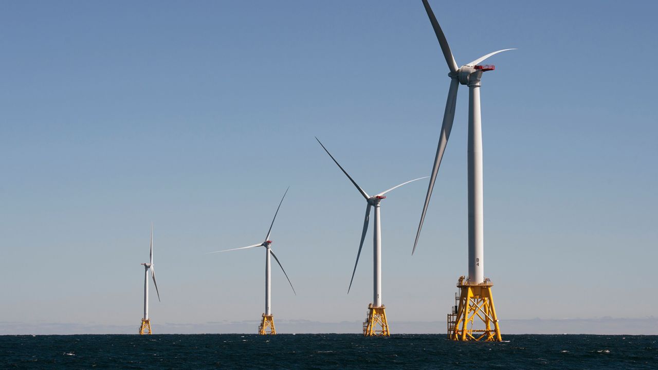 Wind turbines in the Block Island Wind Farm off the coast of Rhode Island.