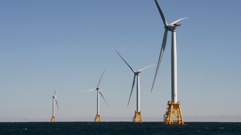 The Biden administration announced that it will clear the way for the development of wind energy off the coast of California, like these wind turbines shown in the waters near Rhode Island.