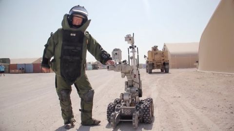 O'Brien wears a bomb disposal suit as he taped episodes of his "Conan" show in Qatar in 2015. O'Brien traveled to Qatar along with first lady Michelle Obama, and he also entertained US troops who were stationed there.