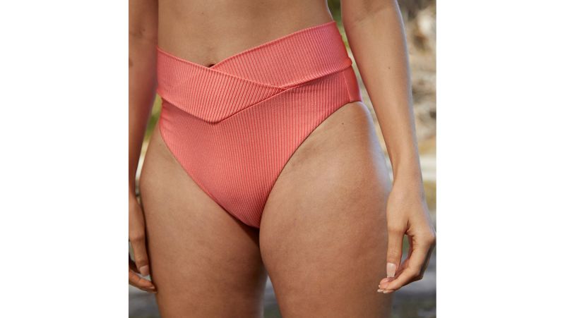 ribbed crossover high cut cheeky bikini bottom