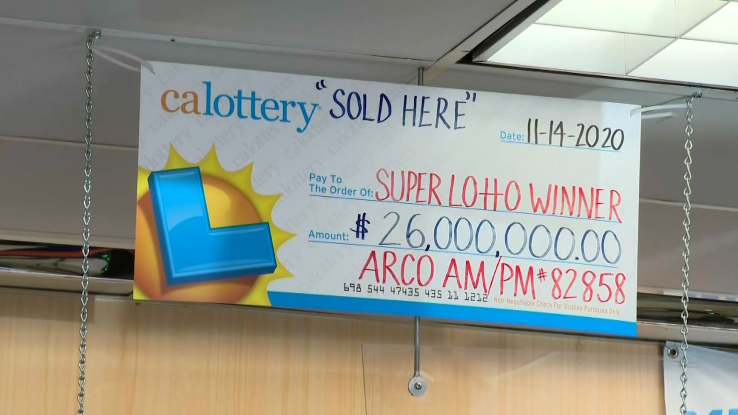 The winning ticket was sold at a ARCO AM/PM convenience store in Norwalk, a suburb of Los Angeles.