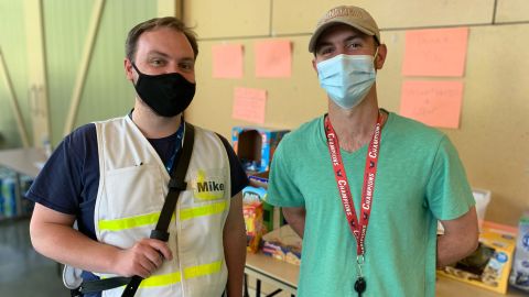 Mike and Nick on the job. Before the pandemic, Michael worked at a grocery store and Nick worked in construction.