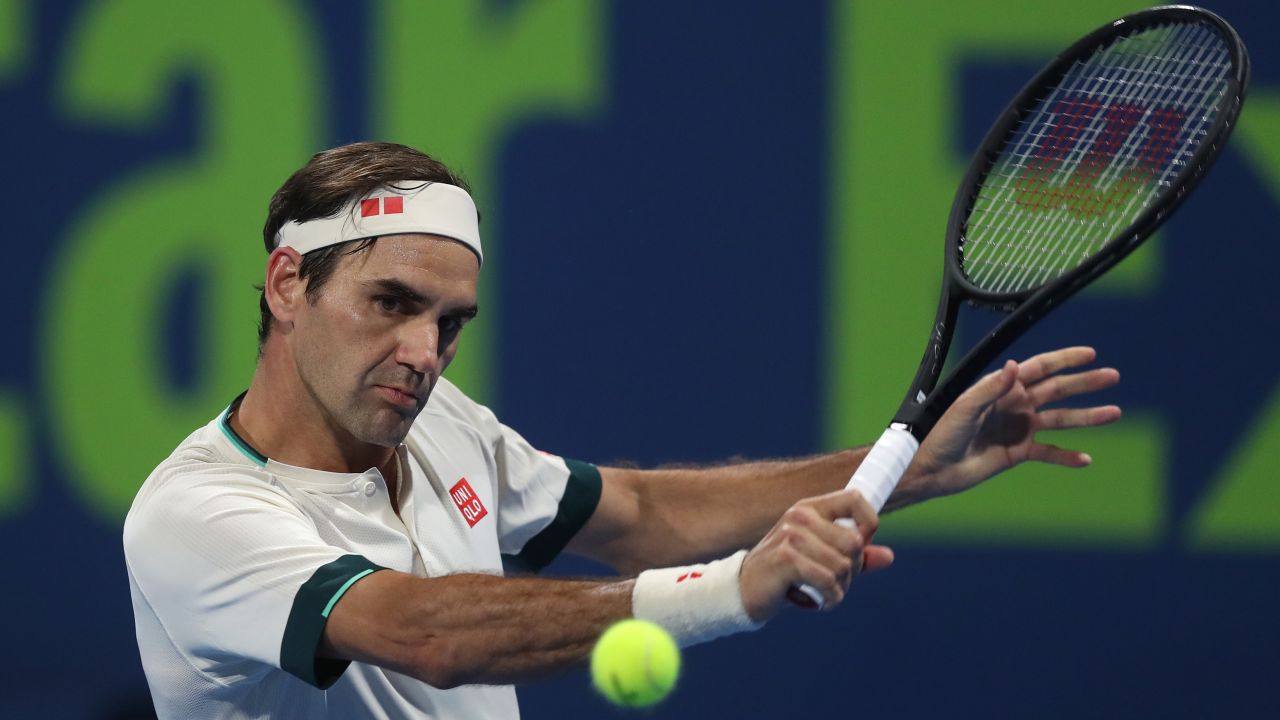 Federer plays a shot at the Qatar Open on March 11. 