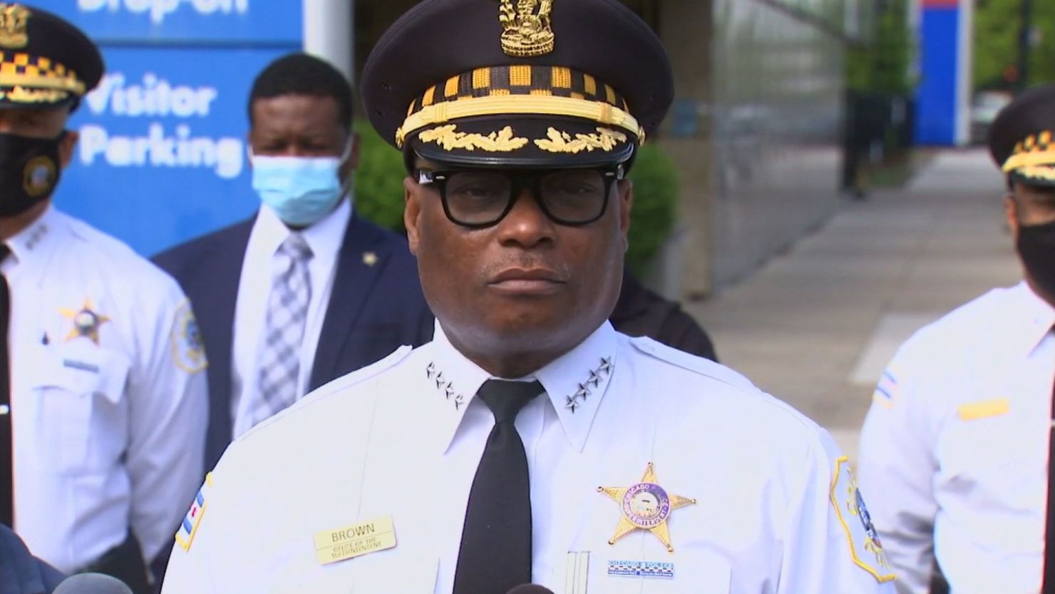 Chicago Police Superintendent David Brown said two officers were shot by a suspect on Sunday.