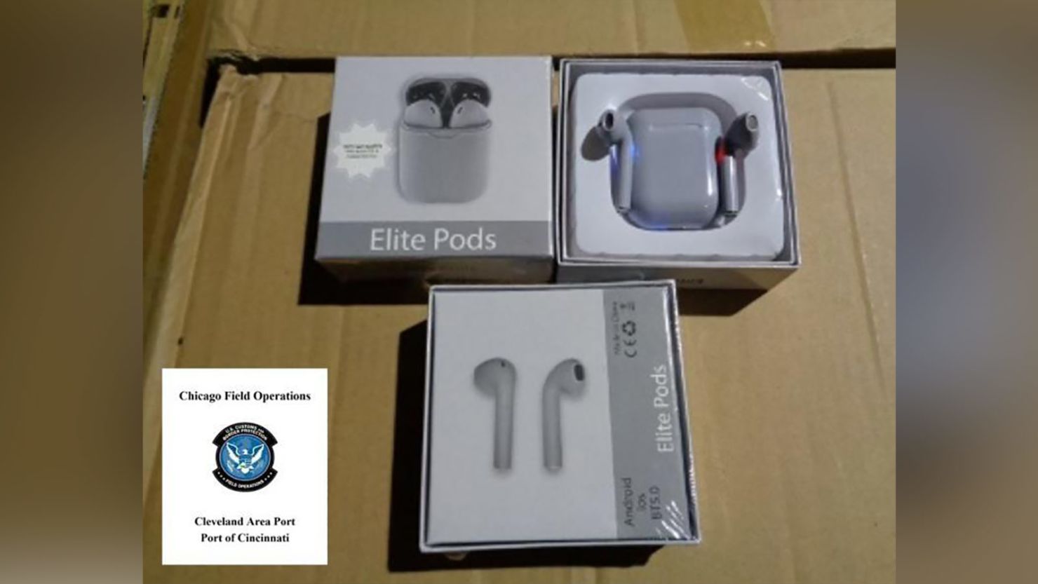 The "Elite Pods," which resembled Apple AirPods, were seized by Cincinnati CBP.
