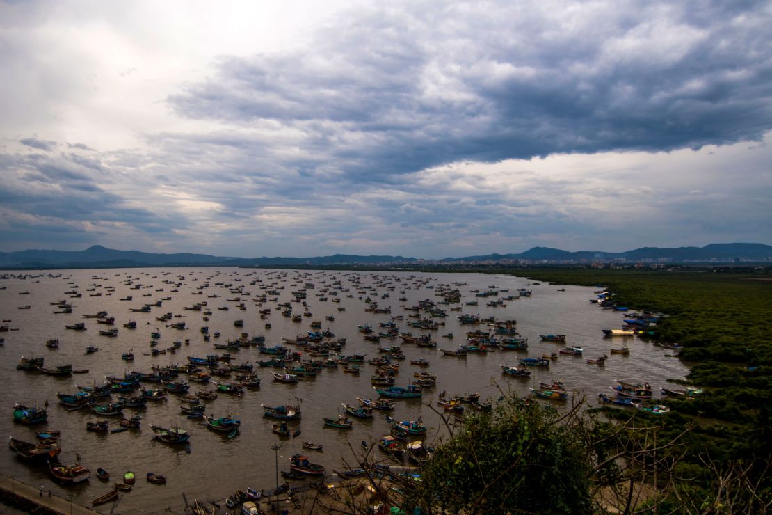 Fishing boats anchored near Uttan village ahead of the expected arrival of Cyclone Tauktae on May 16, in Mumbai, India.