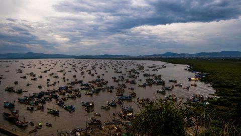 Fishing boats anchored near Uttan village ahead of the expected arrival of Cyclone Tauktae on May 16,  in Mumbai, India. 