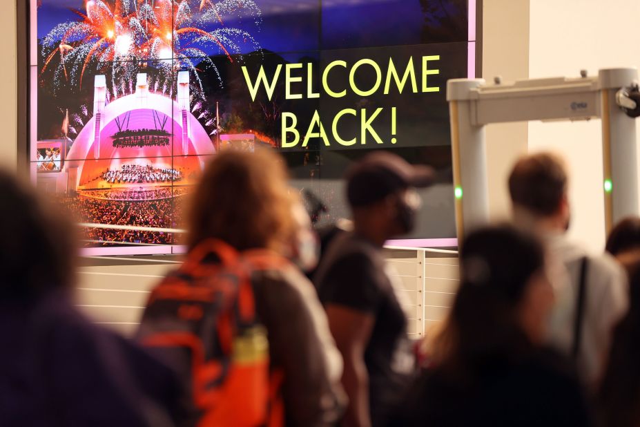 Guests are seen at the reopening of The Hollywood Bowl in Los Angeles, which held a concert for health care workers, first responders and essential workers.