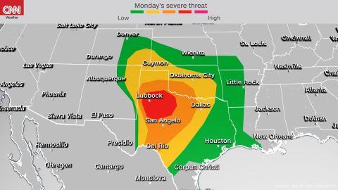 Storm Prediction Center's severe weather outlook Monday into Monday night