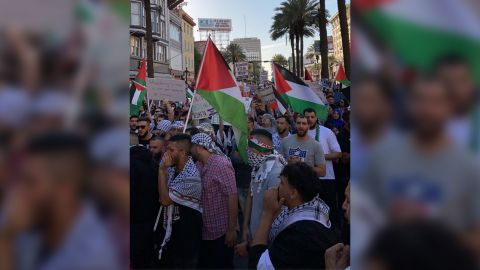 The crowd at a pro-Palestinian rally fills the streets in New Orleans on May 15.