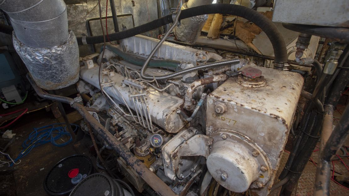 The old diesel engines on the World War II ship, which served as a navigation leader in Operation Neptune.