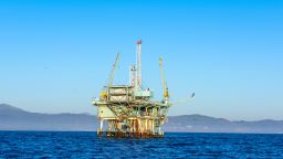 An oil platform off the coast of Santa Barbara, California run by Exxon Mobil produces crude that is converted to gasoline.